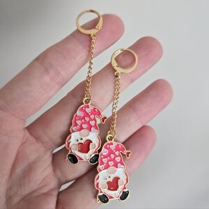 New Hand Crafted Gnome Valentines Day Dangling Earrings